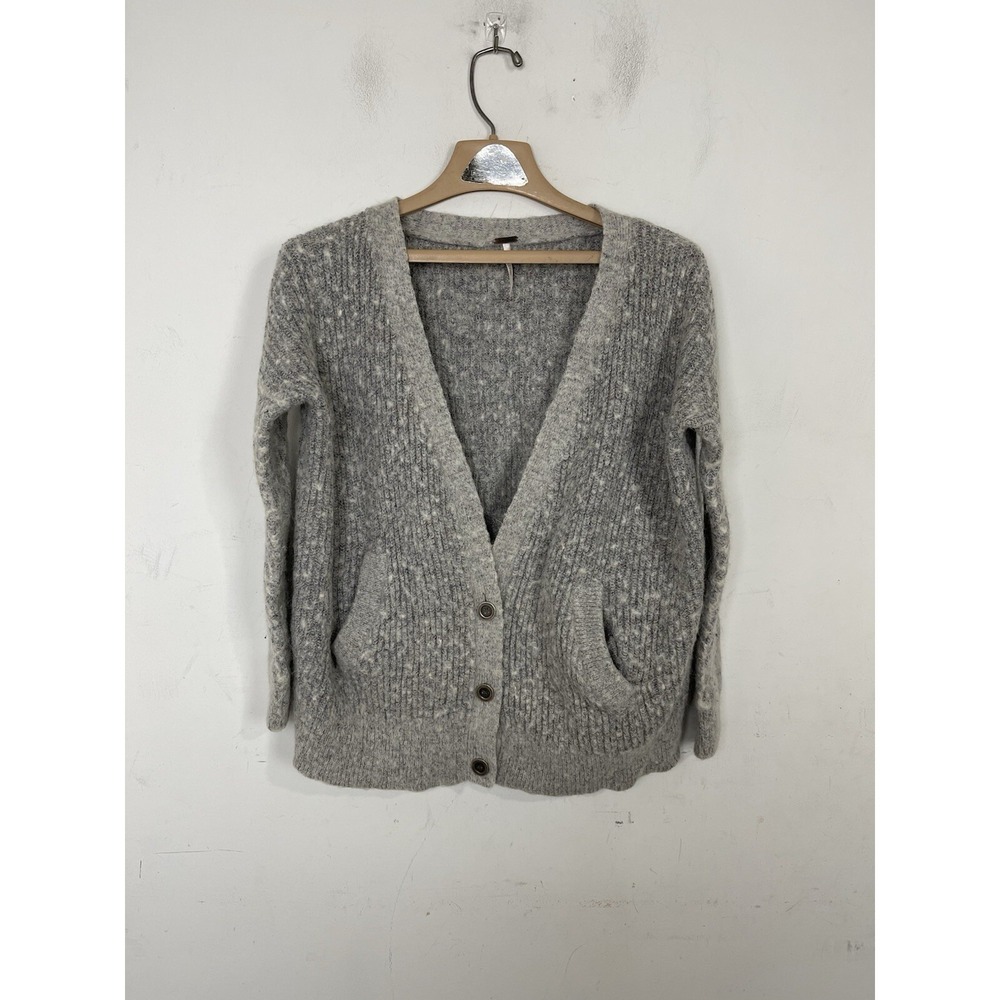 Free‎ People Womens Cardigan XS Gray Alpaca Wool Mohair Collegiate Cozy Chunky